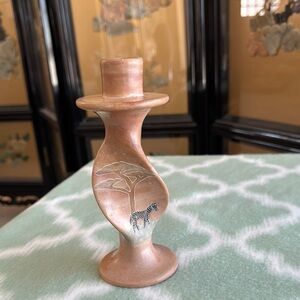 New Carved stone Candle Holder with Zebra and trees San Siego Zoo